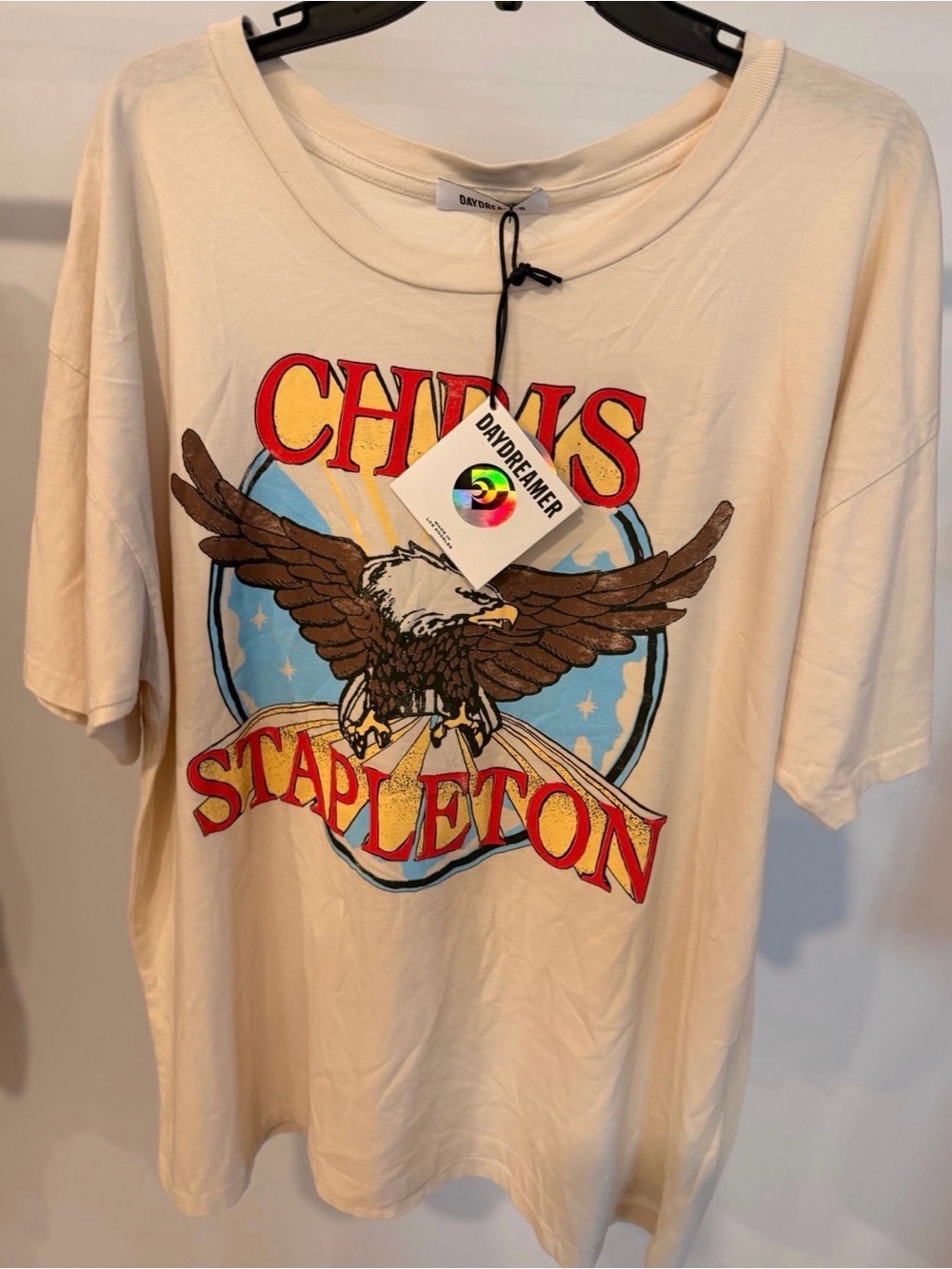 Daydreamer Chris Stapleton Cream Tee with Red & Blue Eagle Graphic
